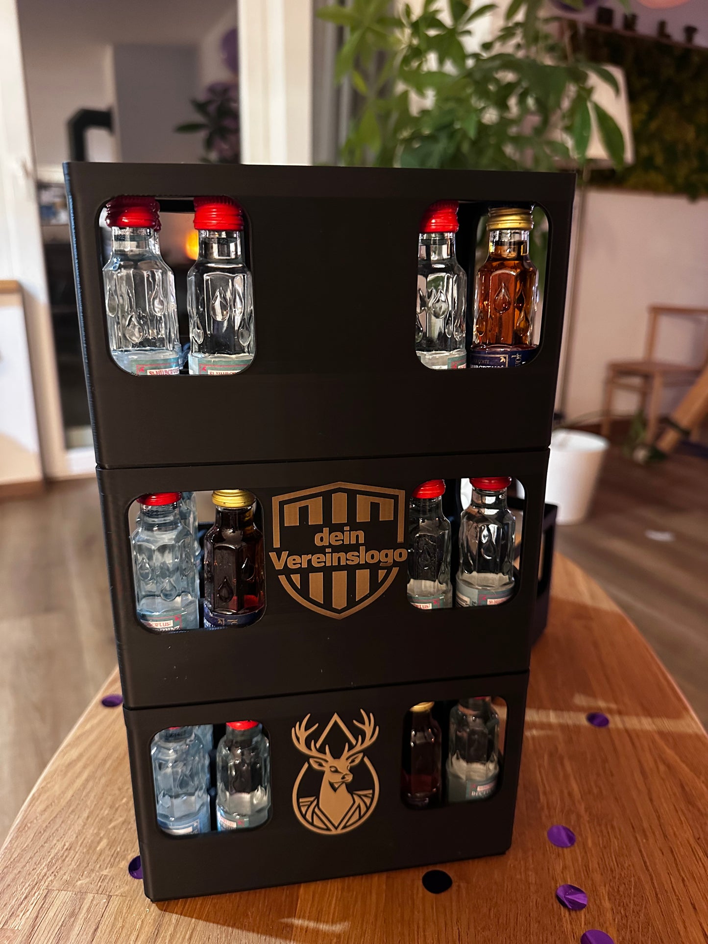 Geschenkbox für 24 Schnapsflaschen – stapelbar & personalisierbar